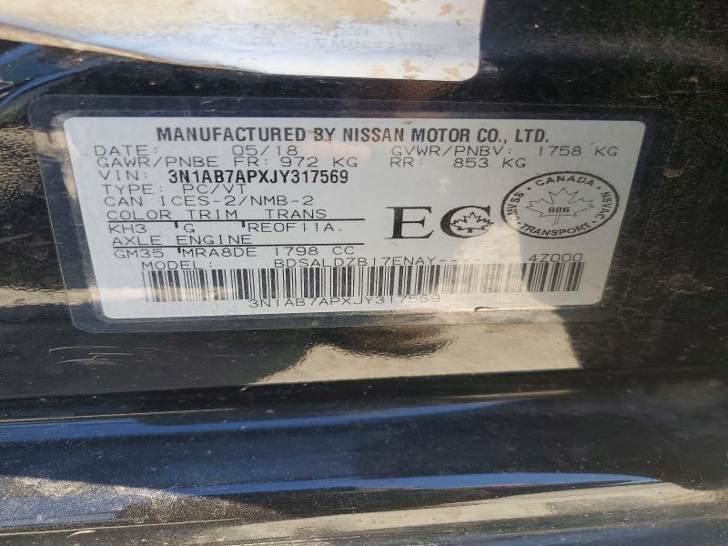 3N1AB7APXJY317569 - 2018 NISSAN SENTRA BLACK photo 12
