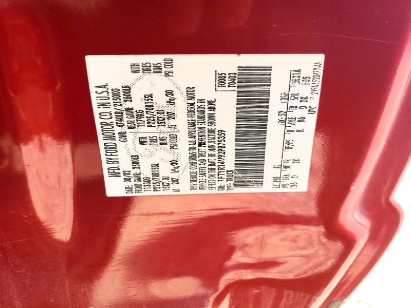 1FTYR14V92PB75359 - 2002 FORD RANGER Burgundipunane foto 12