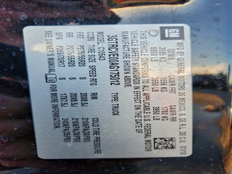 3GTRCVE00AG175012 - 2010 GMC SIERRA BLACK photo 12